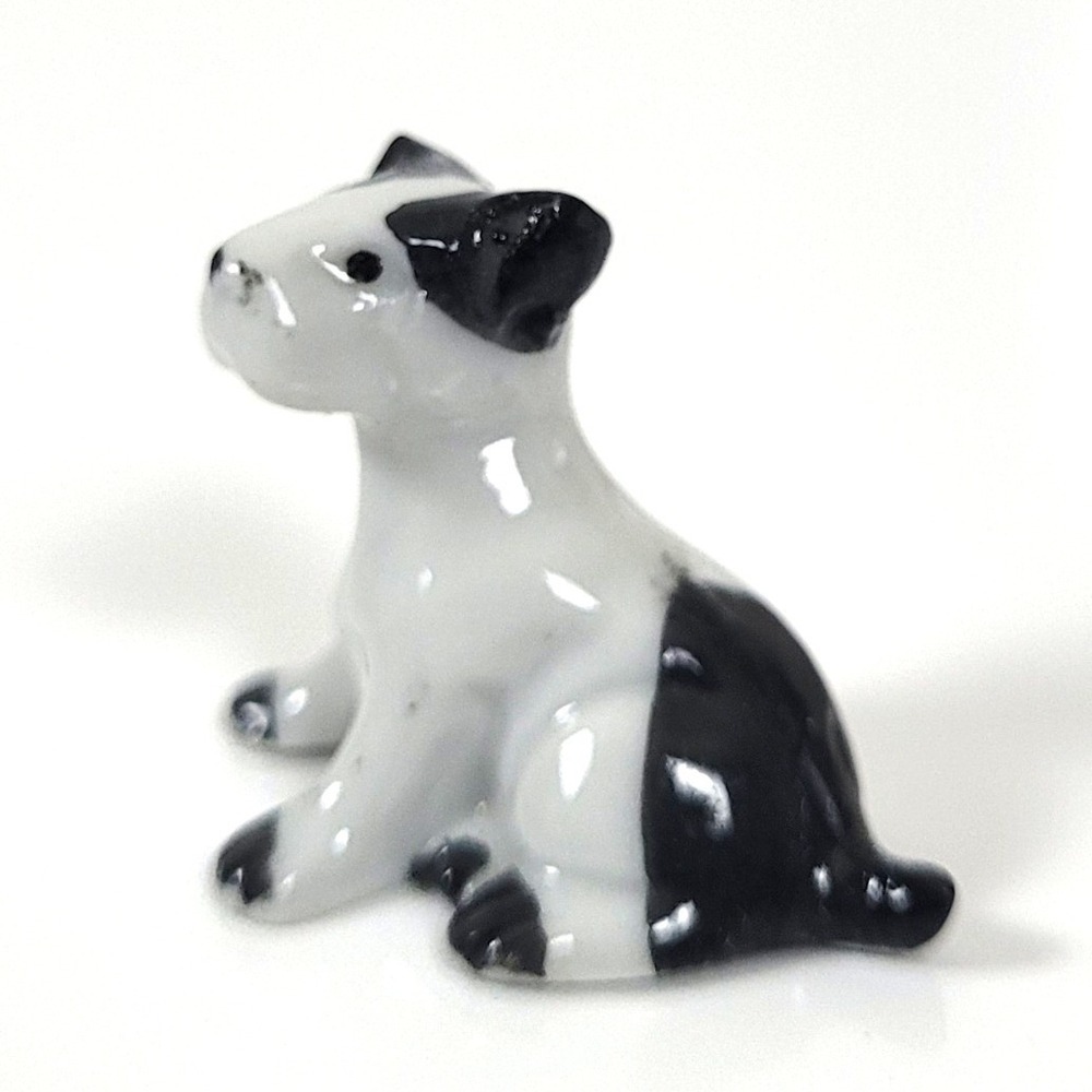 Vintage Miniature Jack Russell Terrier Dog 1" puppy Figurine Black White Germany